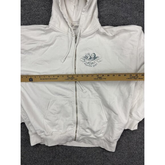 John Galt Heaven Sent Hoodie Womens Medium White Zip Up Angel Graphic Pullover - Picture 4 of 9